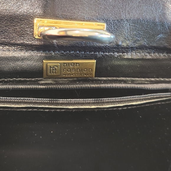 High Fashion Made in Italy Black Leather Bag Purse Crossbody Vintage Classic - Picture 10 of 15